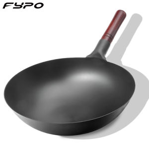 Fypo 32cm/34cm/36cm Chinese traditional iron wok Handmade Iron pot with helper handle Uncoated woks for Gas cooker household frying pan