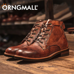 ORNGMALL Da thủ công người đàn ông khởi động Giày cao ngang mắt cá hoài cổ mùa thu mùa đông Punk phong cách đường phố giày nam cao cổ Giày bốt xe máy ren-up khởi động Chunky botines cỡ lỡn 38-48