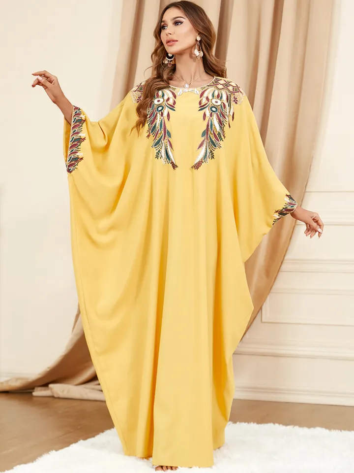 Amazon.com: MoVi Fashion Women Dubai Kaftan Dress with Gold Beaded Work  Moroccan Islamic African Caftan : Clothing, Shoes & Jewelry