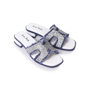 Sara Sara Jenix Sandal Heels Wanita Hak Tahu Bahan Denim