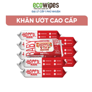 KHO PHÚ NHUẬN_Thùng 8 gói khăn ướt trẻ em Happy Kids Đỏ gói 80 tờ không mùi siêu tiết kiệm