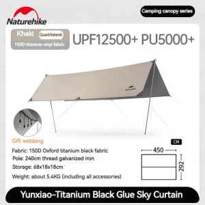 Flysheet Set Tiang 450x292cm Tarp Naturehike C2350WS010 Glamping Waterproof Canopy Atap Tenda Camping Piknik Dengan Tiang 4x3M Flyshet Kemah Outdoor