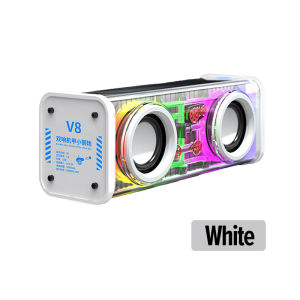 V8 Transparent TWS Bluetooth Speaker Small Steel Cannon LED Wireless 3D Surround Portable Intelligent Waterproof Subwoofer Multiple RGB Light