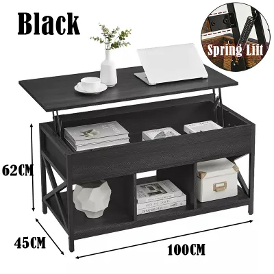 LALA Lift Top Coffee Table with Steel Frame Dining Table with Open Storage and Hidden Compartment Angkat Meja Kopi Atas dengan Bingkai Keluli 可升降桌带置物架