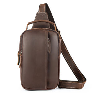 EDERN Retro Crazy Horse Leather Chest Bag for Men Genuine Leather Crossbody Bag Mens Sling Bag Fashion Casual Cowhide Chest Pouch