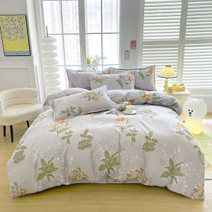 Dansunreve 4in1 Bedsheet Set Floral Soft Pillow Case Canadian Cotton Bed Sheet Duvet Cover with Zipper Single Queen Size Flat Sheet Bedding Set Ready Stock