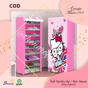 SHENAR Rak Sepatu 10 Susun / Rak Sepatu Portable Motif 3D / Shoe Rack/ Rak Multifungsi CHP - HELLO KITTY ENGLAND