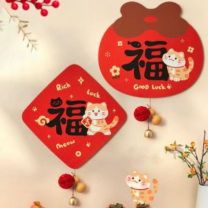 FDYRU ic Spring Festival Door Sticker Thickened Cartoon Pattern Wall Sticker Traditional With Pendant Windows Decals Dormitory
