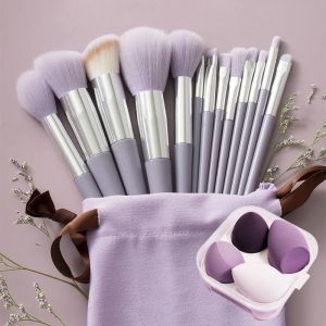 13Pcs Makeup Brush Set with  4pcs Beauty Egg Flat Top Face Soft Bristles Soft Sponge Beauty