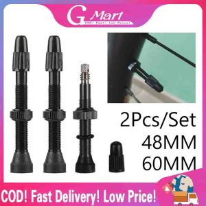 2pcs Bicycle Tubeless Tire Presta Valve Alloy Stem Core for Mountain Bikes Tool Tubeless-Tire-Valve-Black-60MM