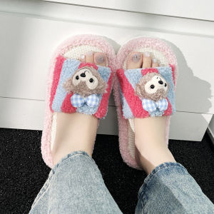WomenS Linen Slippers With Cartoon Character Design Color-Block New Spring/Summer Style Silent Non-Slip Breathable One-Strap Slippers For Home Use