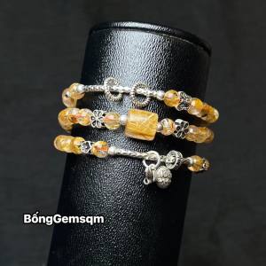 vòng tay nữ dáng chuỗi đá thạch anh tóc vàng tự nhiên vip mix lu thống tóc vàng và charm bạc