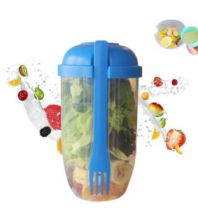 Gelas Salad Portable Plastik dengan Garpu & Tempat Saus - Praktis & Mudah Dibawa