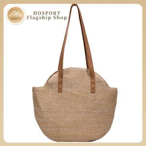 【HRFS】 กระเป๋าสะพายไหล่ถักจากหวายธรรมชาติ สไตล์โบฮีเมียน สำหรับผู้หญิง ใบใหญ่สำหรับเที่ยวทะเลและวันชิลๆ