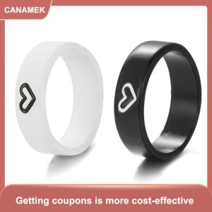【CANAMEK 】 Black and White Couple Rings Set Simple Cute Finger Rings for Women Fashion Accessories Jewelry