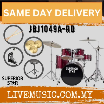 Superiorstar JBJ1049A-BK02 5-Piece Junior Drum Set With Cymbal Set -Black / Red ( JBJ1049A BK02 )