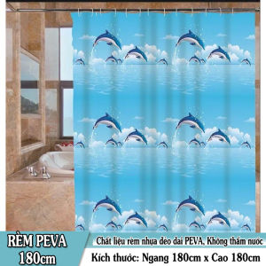 [HCM]Rèm Phòng Tắm / Rèm Cửa Sổ Họa Tiết Cá Heo Xanh 180cm X 180cm Loại 1