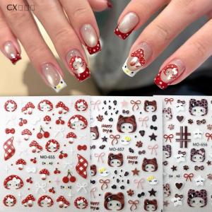 CX🎄💓💥 1 3pcs phim hoạt hình Hello Kitty dán móng tay dễ thương Bow hat KT mèo Nail Art đề can DIY Nail Art trang trí cho Y2K thời trang cắt sửa móng tay