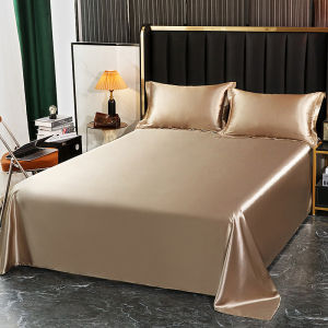 【Super low price】Luxury Mulberry Silk Bed Sheet and Pillow Cases Set Queen King Size Solid Color Silky Flat Bed Sheet Set Single Double Bedspread