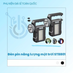 Đèn pin cầm tay ST8801 siêu sáng 2 nguồn sáng sạc năng lượng mặt trời tiện dụng