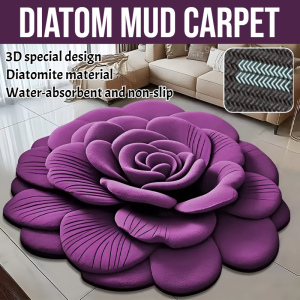 [3D Effect] Special-Shaped Flower Diatom Mud Carpet Kitchen Mat Bathroom Toilet Floor Mat Super Absorbent Quick Drying Non-Slip 60*60cm