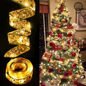 Golden Christmas Ribbon LED Lights Home Garden Christmas Tree Lace 5M 50 LED Light String Decoration