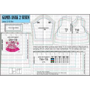 pola jiplak pola instan gamis anak / pola gamis anak / pola jahit GAMIS ANAK 2 SUSUN size 2 - 10 thn