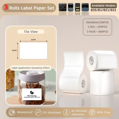 【3 Rolls Set】NIIMBOT B21 / B1 / B3S White Thermal Label Paper | Pelekat Putih Price Tag Sticker for Clothing Food Bakery Retail Home Office