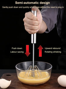 Stainless Steel Push Whisk Efficient Mixer For Home Baking Adults/Semi Automatic Hand Mixer/Easy Egg Beater/Quick Mixing Kitchen Tool