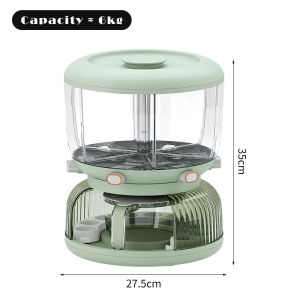 Vision 360° Rotating Rice Bucket with Egg Holder Multi-Functional 6 Grid Food Dispenser 6KG Moisture Proof Rice Container Dry Food Storage Pantry Organizer