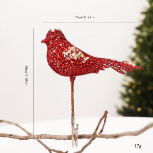 UNIITY Nhựa Đồ trang trí hình chim rỗng Đính  sa Thiết kế rỗng Đồ trang trí chim cho cây thông Noel Tự làm Trang trí ngọc trai Đồ trang trí treo ngày lễ Cây thông Noel