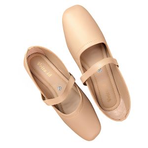 Sepatu Flatshoes Wanita Tali Ballerina Hak 2cm Maroon Casual Daily Busa Empuk