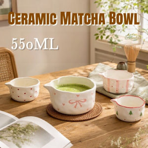 Allieuka Ceramic Matcha Bowl 550ml Large Handmade Irregular Tea Whisking Bowl with Spout Japanese Style