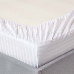 HOTEL & RESORT BEDDINGS 3N1 HOTEL QUALITY FULL GARTERIZED WHITE STRIPE SATIN BEDSHEET WITH TWO PILLOW CASE