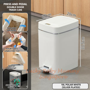 【DAILY ESSENTIAL】 Minimalist Double Door Trash Bin | Foot Pedal & Press Lid | Silent Soft Close Dustbin
