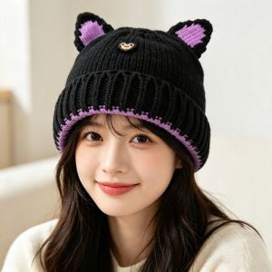 KARWEN863 Dày Mũ len Giữ ấm Đôi tai dễ thương Mũ mùa đông thời trang Bảo vệ tai Mũ trùm đầu Mùa Thu Và Mùa Đông