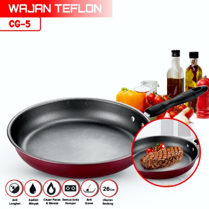 ORANGE Wajan Teflon Anti Lengket Diameter 26cm - Wajan Penggorengan Enamel Gagang Fry Pan  CG5