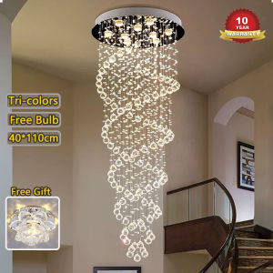Tri-color crystal pendant light rotating staircase light villa duplex modern art design hanging light