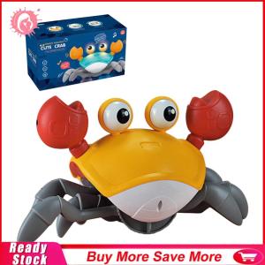 【New Arrival】Tummy Time Interactive Crawling Crab Educational USB Charging Electric Crawling Crab with Music LED Avoid Obstacles Sensory Moving Toys for Toddler