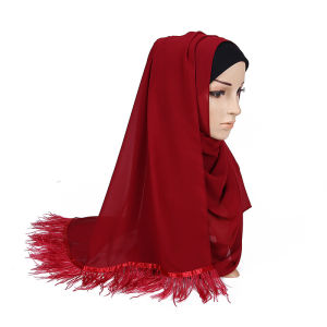 Jifang Women Heavy Bubble Chiffon Plain Shawl fit Islam Muslim Hijab Shawl Bawal one Side feather Scarf Headscarf Wraps 175x70cm WJ551