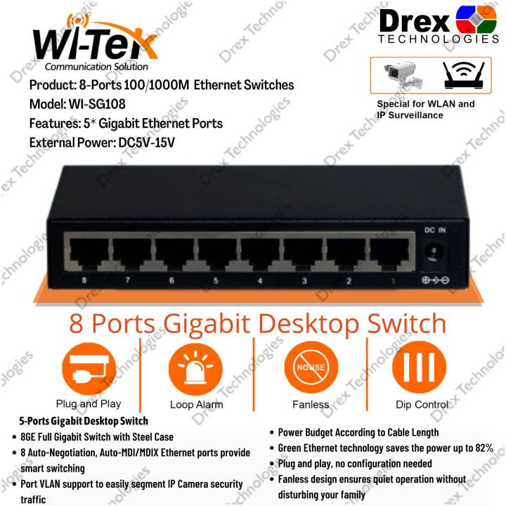 WITEK WISG108 8Port Gigabit Switch 100/1000MBPS Desktop Metal Switch