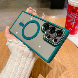 Trường hợp đối với Samsung Galaxy s24ultra s24fe s22ultra s23ultra s23fe s21fe vật liệu acrylic rõ ràng vỏ điện thoại hỗ trợ MagSafe máy ảnh Vòng kim loại thiết kế bảo vệ màu titan S22 +/S23 +/S24 +