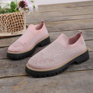 Free Shipping Plus-Size Casual WomenS Shoes 2026 Spring New Collection Loafers With Thick Soles Flat Soles And Rhinestone Embellishments Fashionable WomenS Shoes