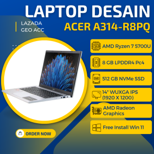 LAPTOP GAMING ACER AMD RYZEN 7 - ASPIRE 3 A314-42P-R8PQ - 8GB RAM - SSD 512GB - 14" WUXGA IPS - SILVER - GARANSI 1 TAHUN - FREE INSTALL WINDOWS 11 + TAS LAPTOP
