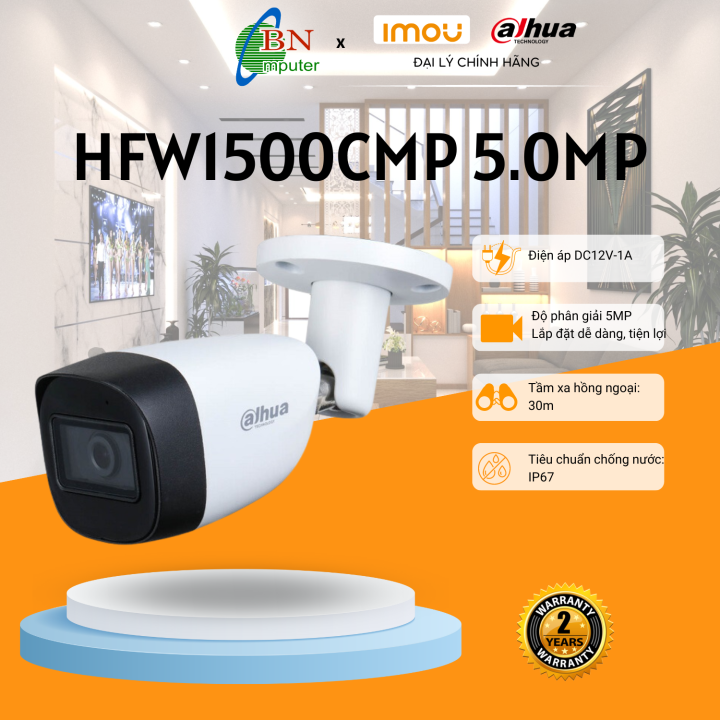 Camera quan sát Analog Dahua HFW 1500CMP 5.0MP dạng thân IP67 Camera ...