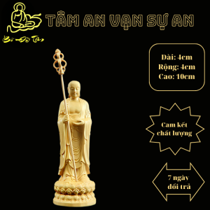 Tượng Phật Địa Tạng đứng đài sen chất liệu gỗ Hoàng Dương cao 11cm hàng thủ công mỹ nghệ chạm khắc tinh xảo