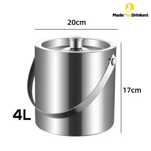 4L Double-Wall Stainless Steel Insulated Ice Bucket with Lid & Handle [Made For Drinkers]