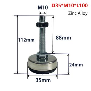MINUTE 1Pcs Thép không gỉ 304 Chân đế cân bằng đồ nội thất Ghế cao su M8 M10 M12 M14 Chân đế có thể điều chỉnh độ cao Bền bỉ Điều chỉnh cố định Bộ cân bằng chân bàn để đảm bảo độ ổn định của máy công cụ
