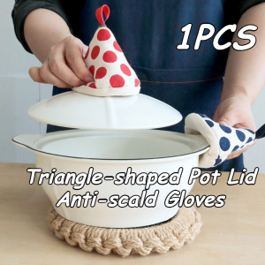 Heat-Resistant Triangular Pot Lid Cap Anti-Scalding Polka Dot Cotton Handle Cover For Cooking