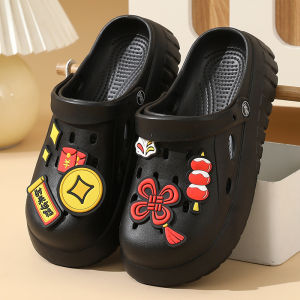 [Free Shipping] EVA Fortune-Turning Perforated Shoes For Women Korean-Style Outdoor Slippers Summer Trendy High-Heeled Thick-Soled Garden Shoes For Women DIY